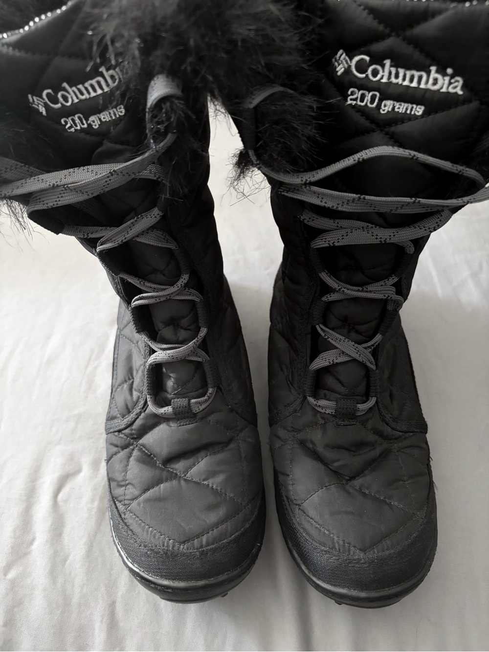 Columbia Black Quilted Women's Winter Lace-Up Boots with Faux Fur Trim